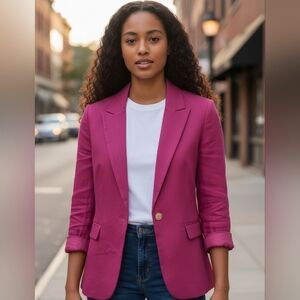LOFT LINEN BLEND EUC Vibrant Pink Women's Blazer Size 4